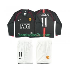 Camisolas de futebol Manchester United GIGGS 11 2007 2008 Retro Criança Equipamento Alternativa Manga Comprida